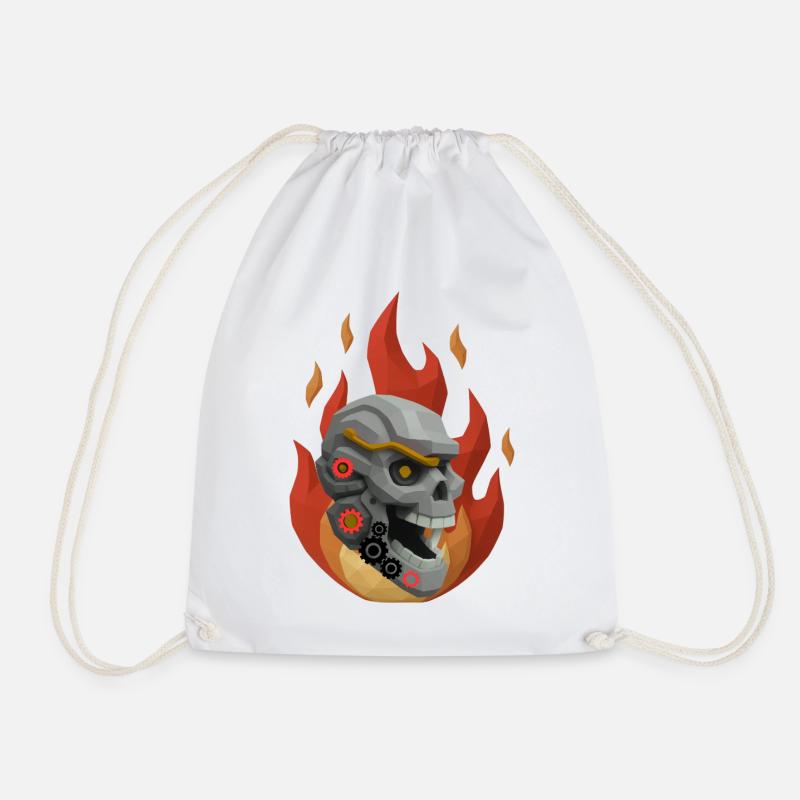 Metal Skull with gears T-shirt Design. - Drawstring Bag - white