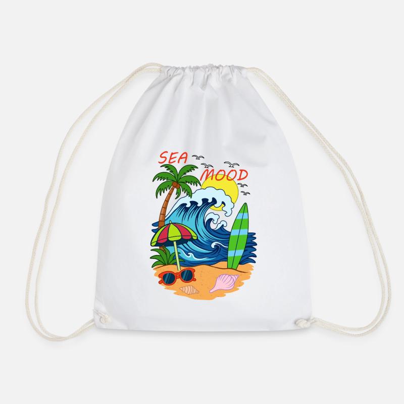 Sea Mood – retro summer beach vibe - Drawstring Bag - white