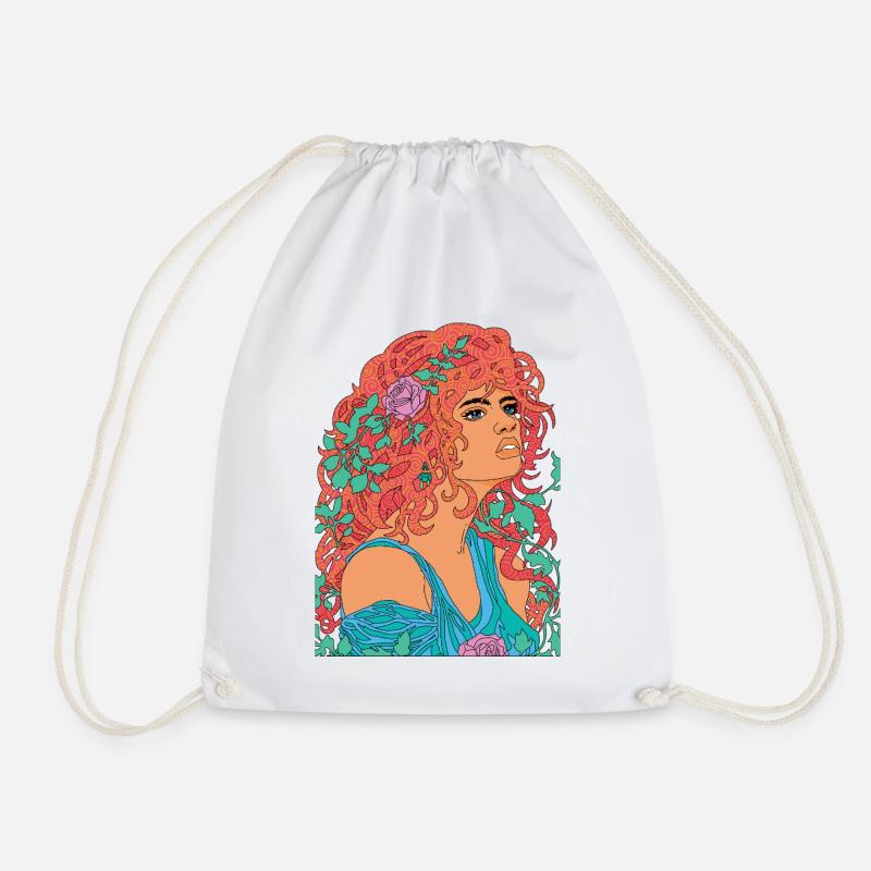 Red Nymph Psychedelic Pop Floral Portrait - Drawstring Bag - white