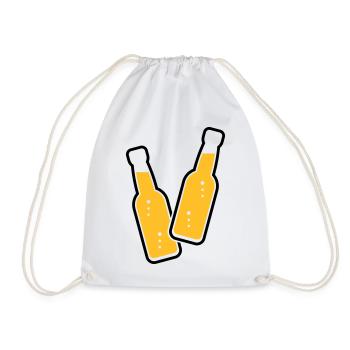 2 Flaschen Stoßen An (Bier / Limonade / POS 2C) - Turnbeutel - Weiß - Vorne