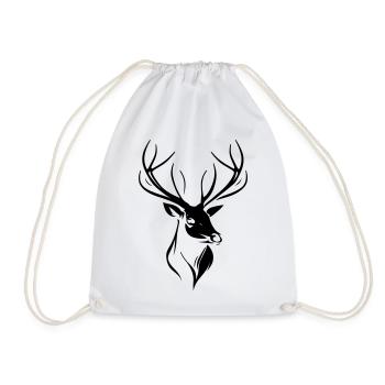 Elegant silhouette of a black deer's head - Drawstring Bag - white - Front