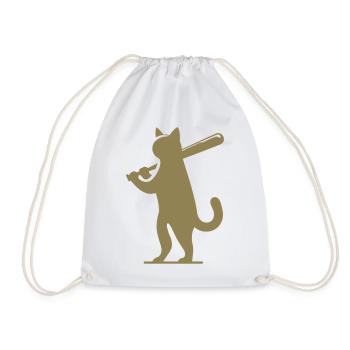 Minimalist Cat Baseball Player Silhouette - Drawstring Bag - white - Front