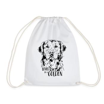 Loved by a Golden Retriever dog saying Wilsigns - Drawstring Bag - white - Front