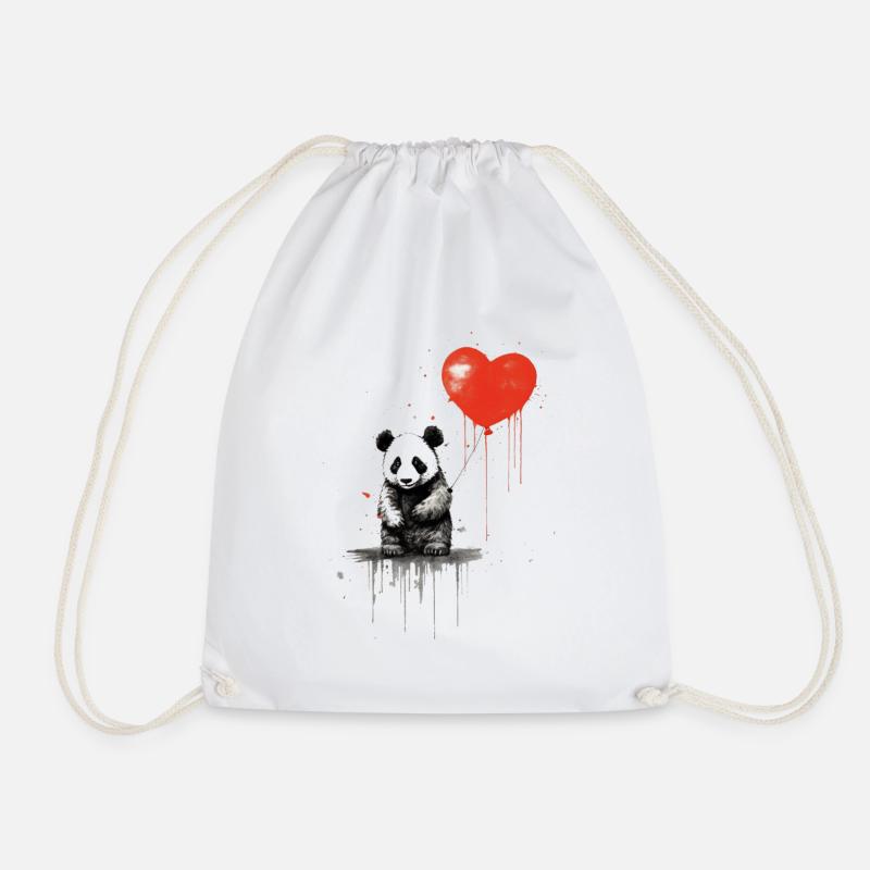 süßer Panda mit rotem Herzluftballon Graffiti - Turnbeutel - Weiß