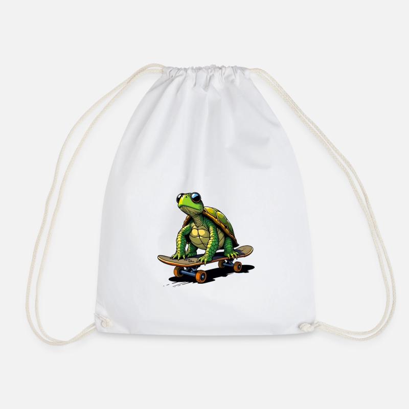 Schildkröte auf Skateboard - Turnbeutel - Weiß