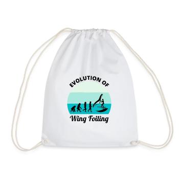 Wing Foiling Surfing Evolution Funny - Drawstring Bag - white - Front