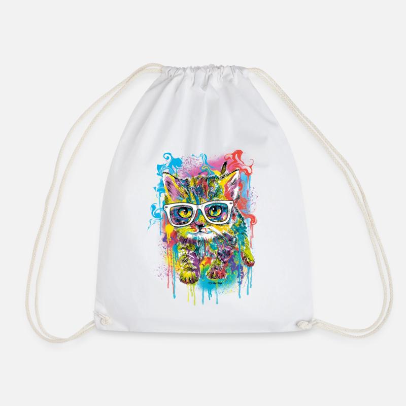P.D. Moreno Katze mit Brille - Turnbeutel - Weiß