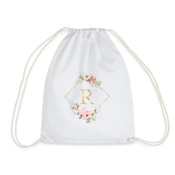 Customisable Monogram R Pastel Floral - Drawstring Bag - white - Front