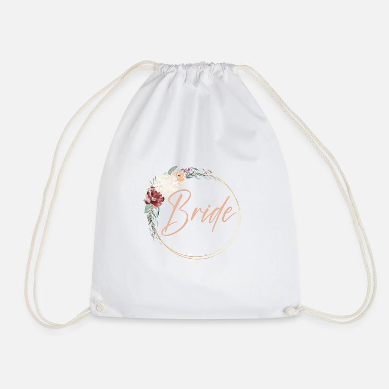 Team Bride flower wreath customizable - Drawstring Bag - white