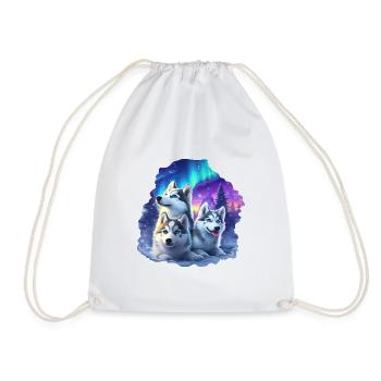 Husky family at night - Drawstring Bag - white - Front