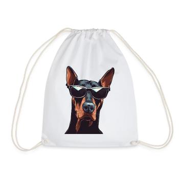 Doberman Wearing Sunglasses - Drawstring Bag - white - Front