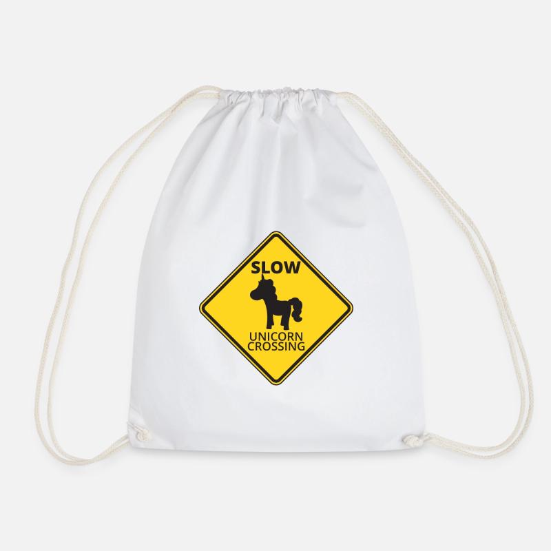 Slow Unicorn crossing - Drawstring Bag - white