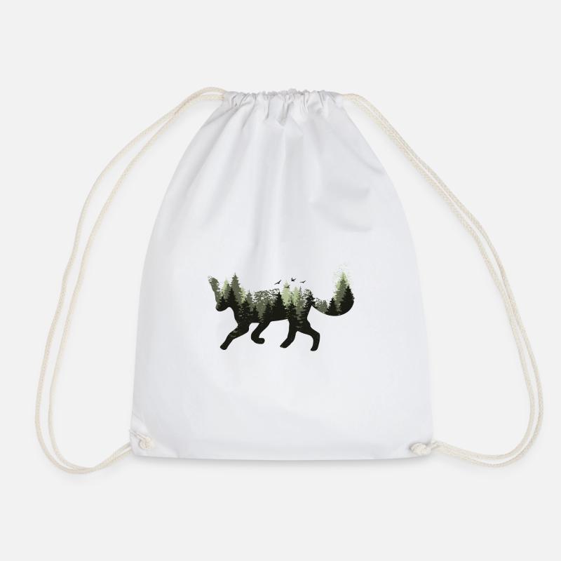 Fox forest animal trees forest wilderness silhouette - Drawstring Bag - white