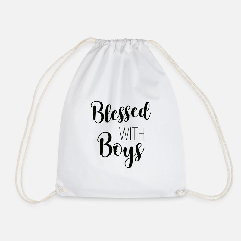 Blessed With Boys For Kids Tshirt - Drawstring Bag - white