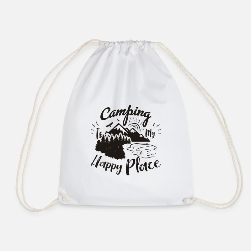 Camping Is My Happy Place - Drawstring Bag - white