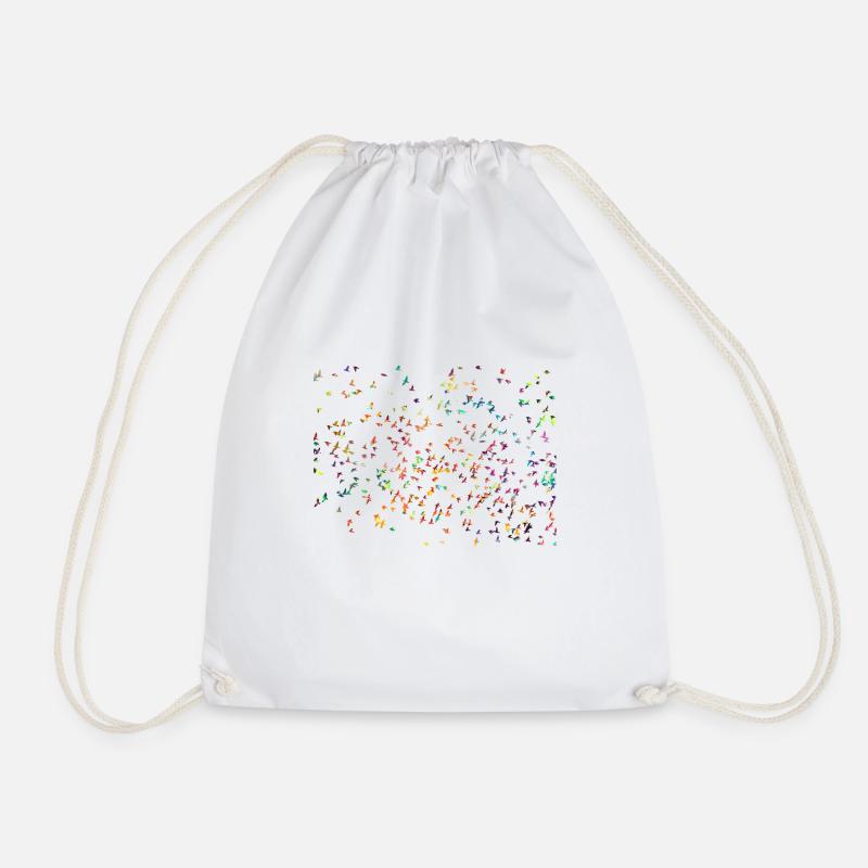 Flock of birds colorful abstract silhouette - Drawstring Bag - white