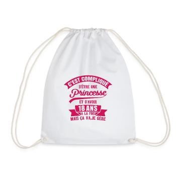 anniversaire de 18 ans. Princesse, fille, cadeau - Sac de sport léger - blanc - Devant