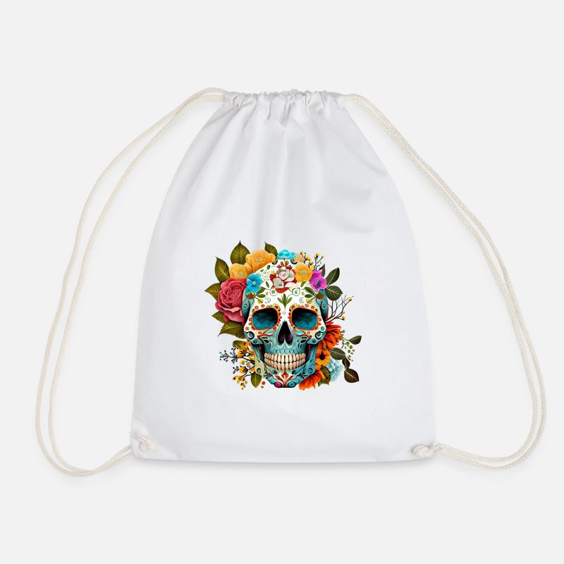 Totenkopf Blumen Bunt - Turnbeutel - Weiß