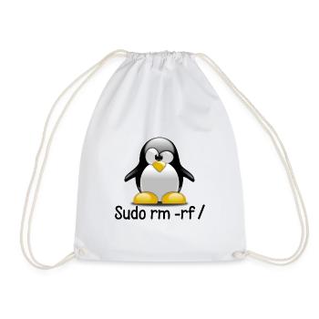 Sudo rm -rf / Programmer Tux Saying Gift - Drawstring Bag - white - Front