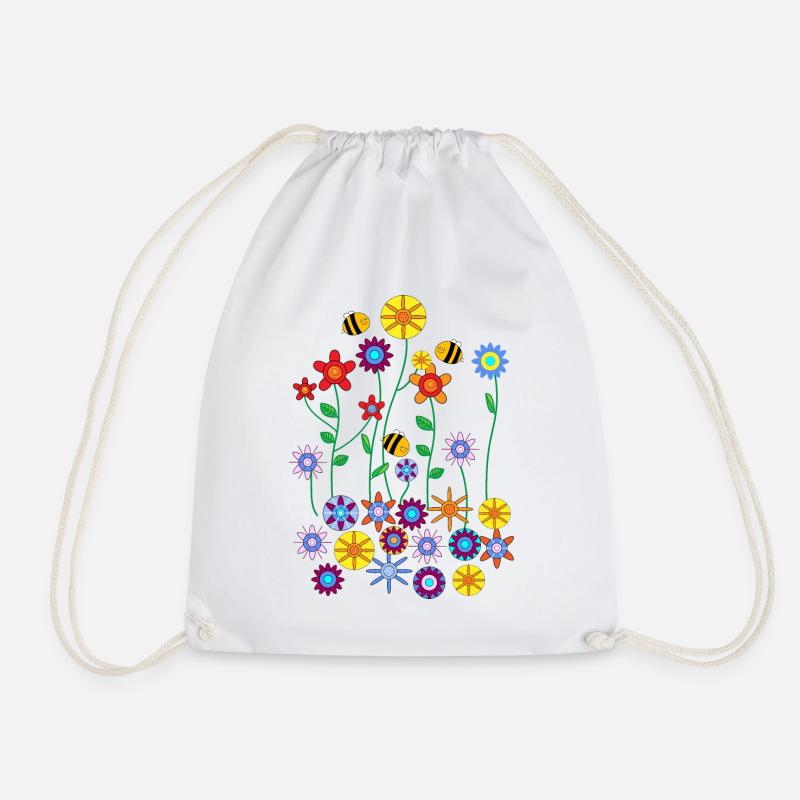 Flowers and bees - Drawstring Bag - white