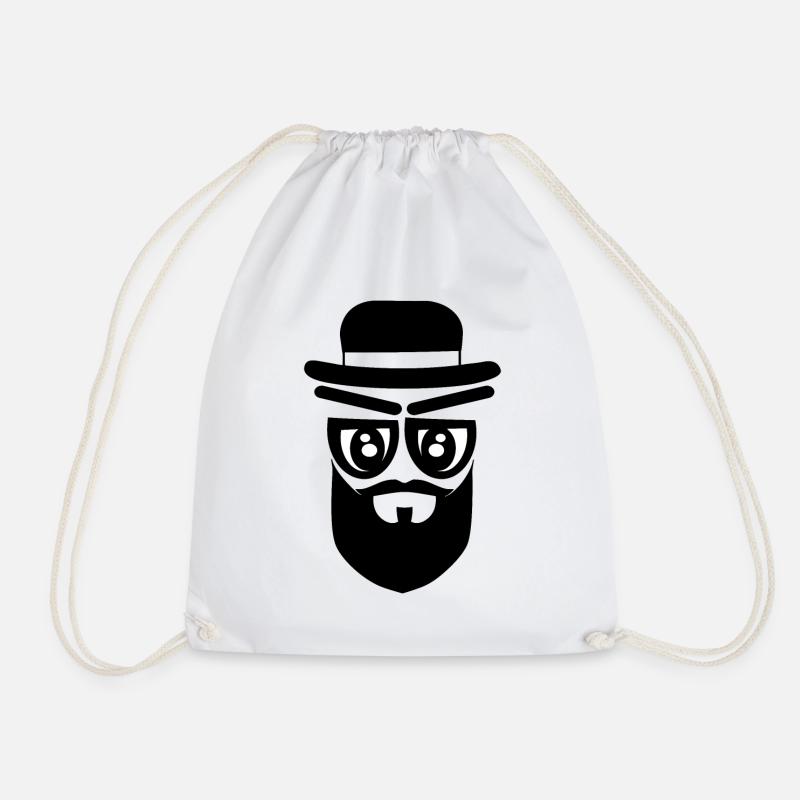 face with hat and beard - Drawstring Bag - white