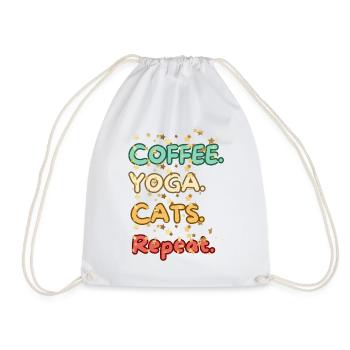 coffee yoga cats repeat - Drawstring Bag - white - Front