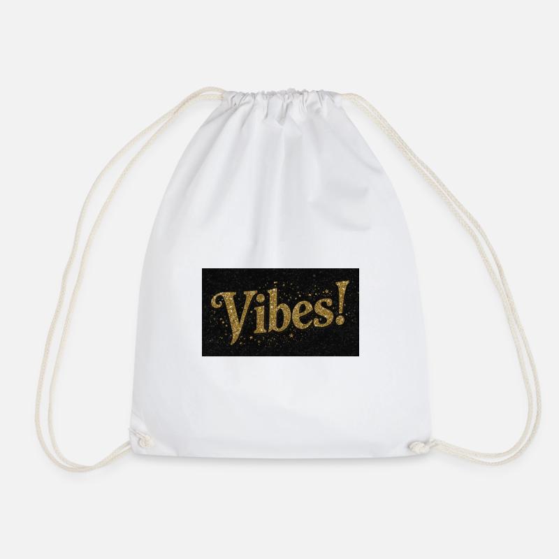 Vibes Glitter Gold on Black - Drawstring Bag - white