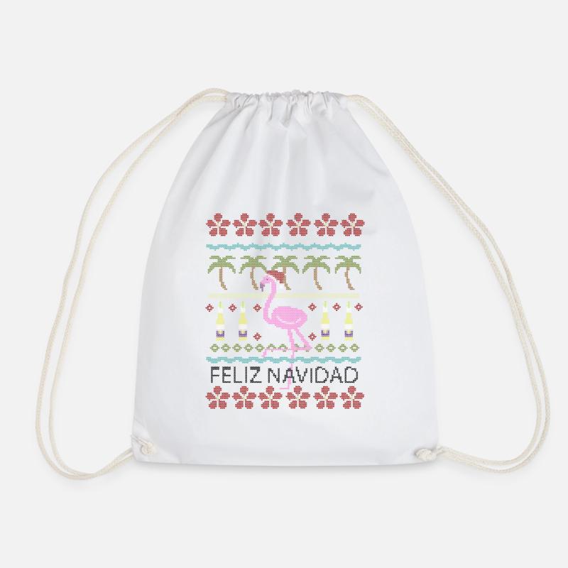 Strick Flamingo - Drawstring Bag - white