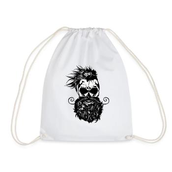 head of death hipster skull bearded beard mustache s - Drawstring Bag - white - Front