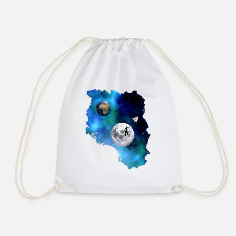 Human moon paper plane world universe - Drawstring Bag - white