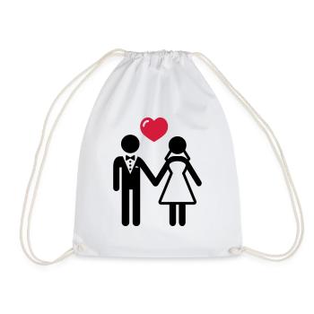 Bride and groom with heart - Drawstring Bag - white - Front