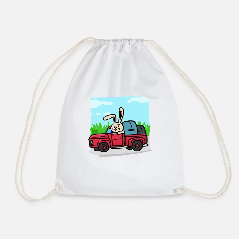 Hase mit dem Auto auf der Reise - Turnbeutel - Weiß