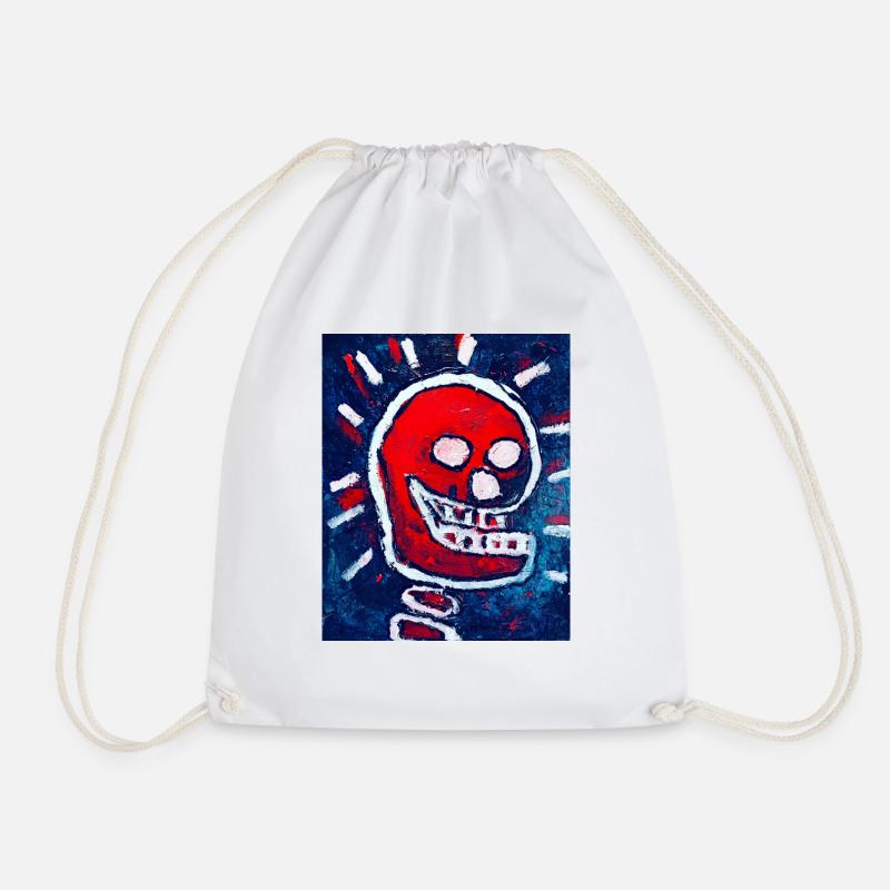 red skull - Drawstring Bag - white
