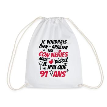 connerie 91 ans / cadeau anniversaire 91 ans - Sac de sport léger - blanc - Devant