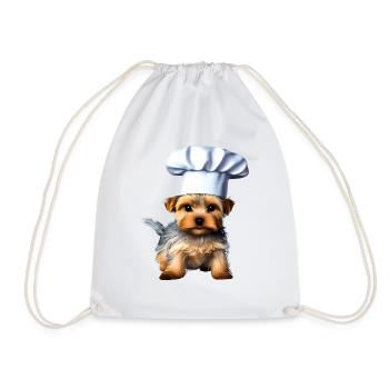 Restaurateur, Dog Puppy, Cooking Dog, Yorkshire Terrier - Drawstring Bag - white - Front