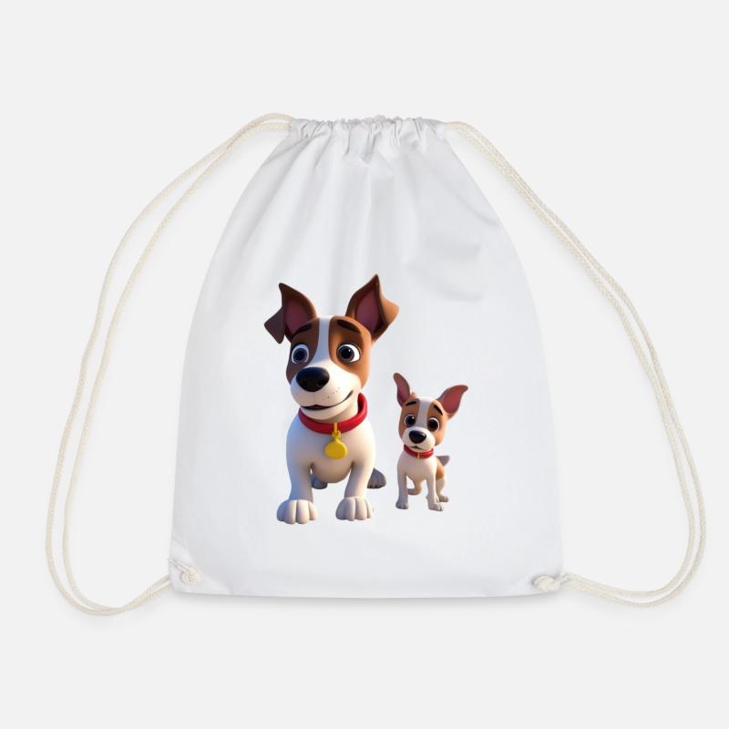 Dad & Baby Dog - Drawstring Bag - white