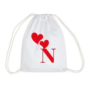 Letter n red heart - Drawstring Bag - white - Front