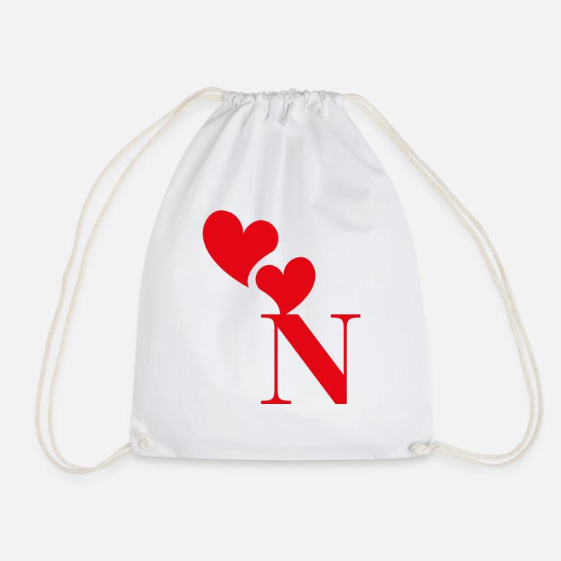 Letter n red heart - Drawstring Bag - white