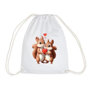 Couple Squirrel Holding Heart - Drawstring Bag - white - Front