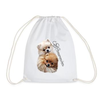 Pomeranian Paar Shirt - Geschwisterpaar Zwergspitz - Turnbeutel - Weiß - Vorne