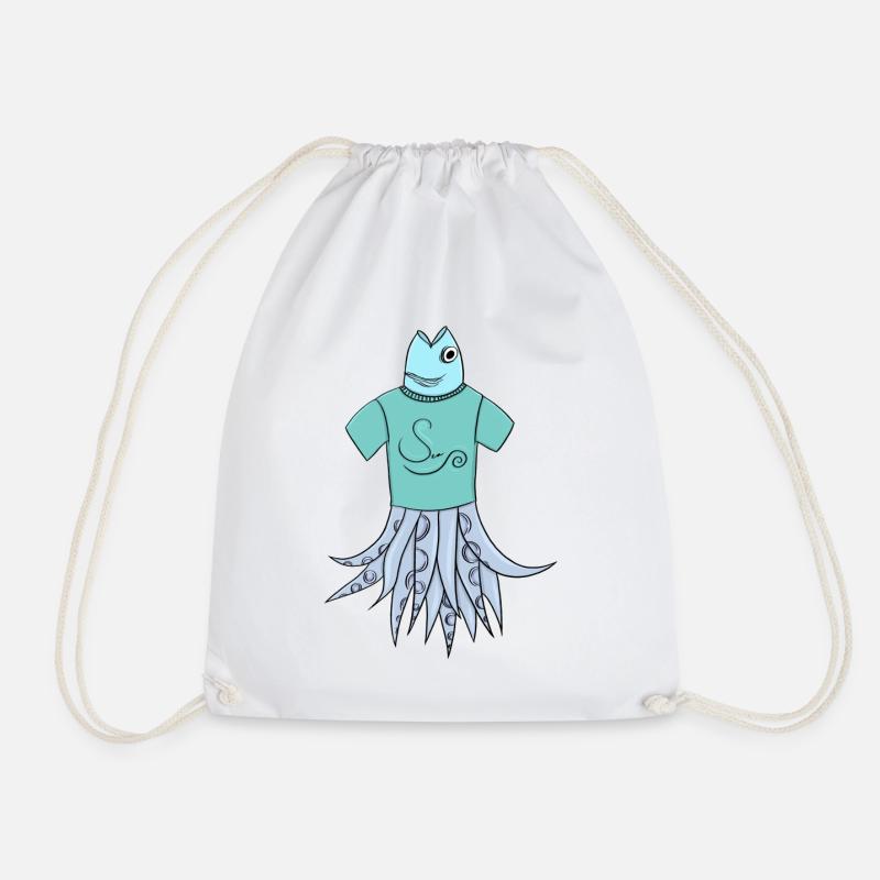 Fisch-T-Shirt Krake - Turnbeutel - Weiß