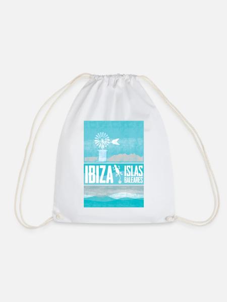 Ibiza mit Windmühle und Meeresblick - Turnbeutel - Weiß