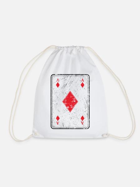Poker und Skat Spielkarte Karoass im Used Look - Turnbeutel - Weiß