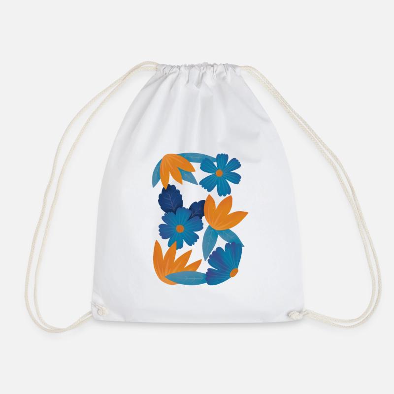 Blue and orange flowers - Drawstring Bag - white