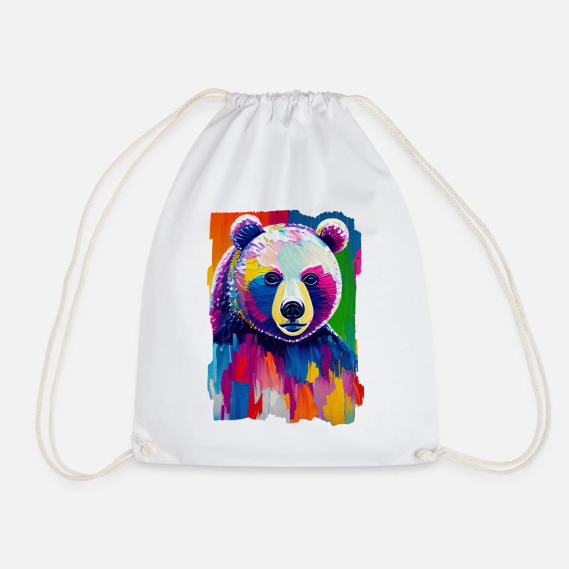 Multicolored painting Bear portrait - Drawstring Bag - white