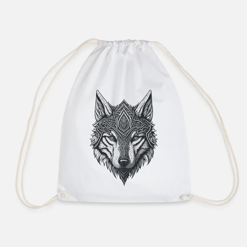 Wolfskopf-Stil Wikinger-Tattoo - Turnbeutel - Weiß