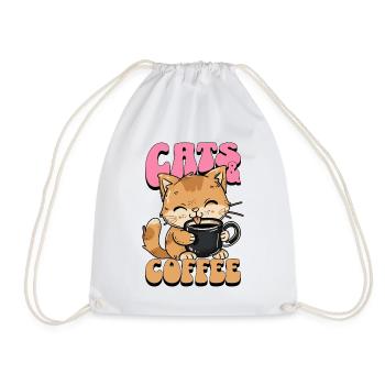 Katze Kaffee Katzenliebhaber Kaffeeliebhaber - Turnbeutel - Weiß - Vorne