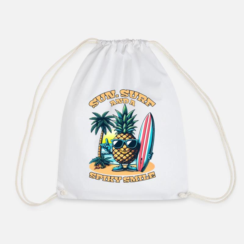 Surfing Pineapple: Sonne, Surfen und ein stacheliges Lächeln! - Turnbeutel - Weiß