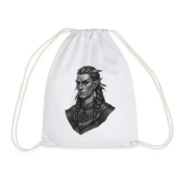 Elf Warrior Portrait in Black and White - Drawstring Bag - white - Front