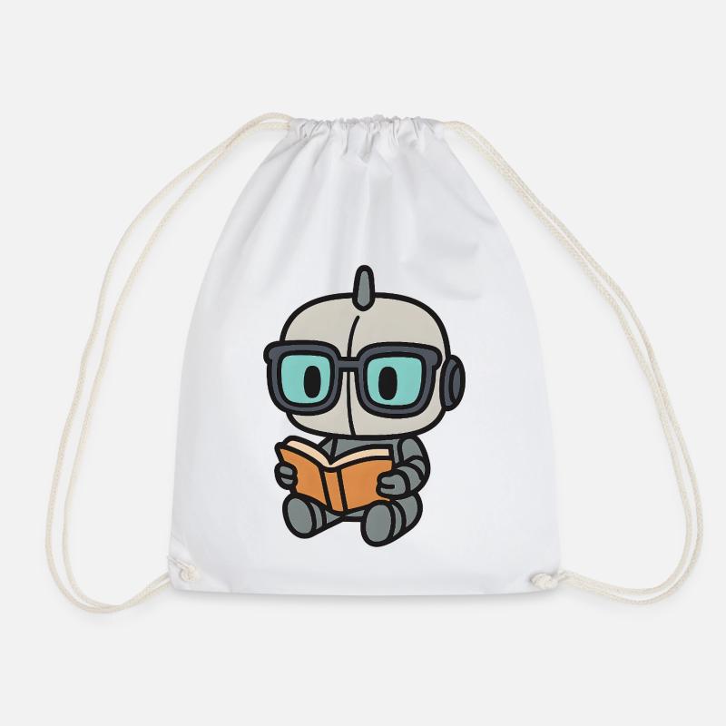 Geek Roboter mit Brille und Buch - Turnbeutel - Weiß